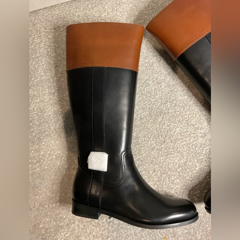 Lauren Ralph Lauren Berdie Leather Riding Boots – Black/Tan - Size 6 WIDE CALF - Picture 8 of 16